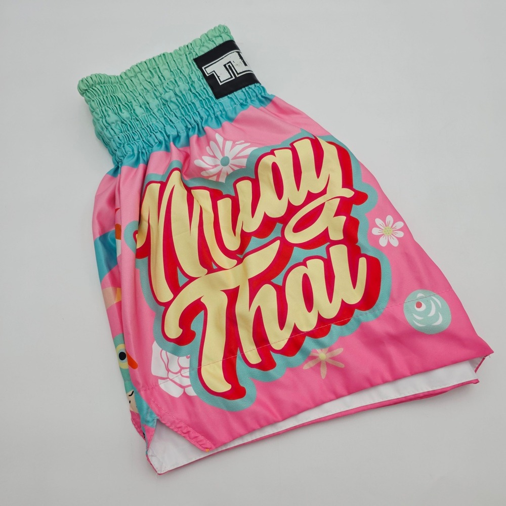 TUFF Muay Thai Mens M Boxing Shorts Pink Teal Bird Graphic Training Sparring